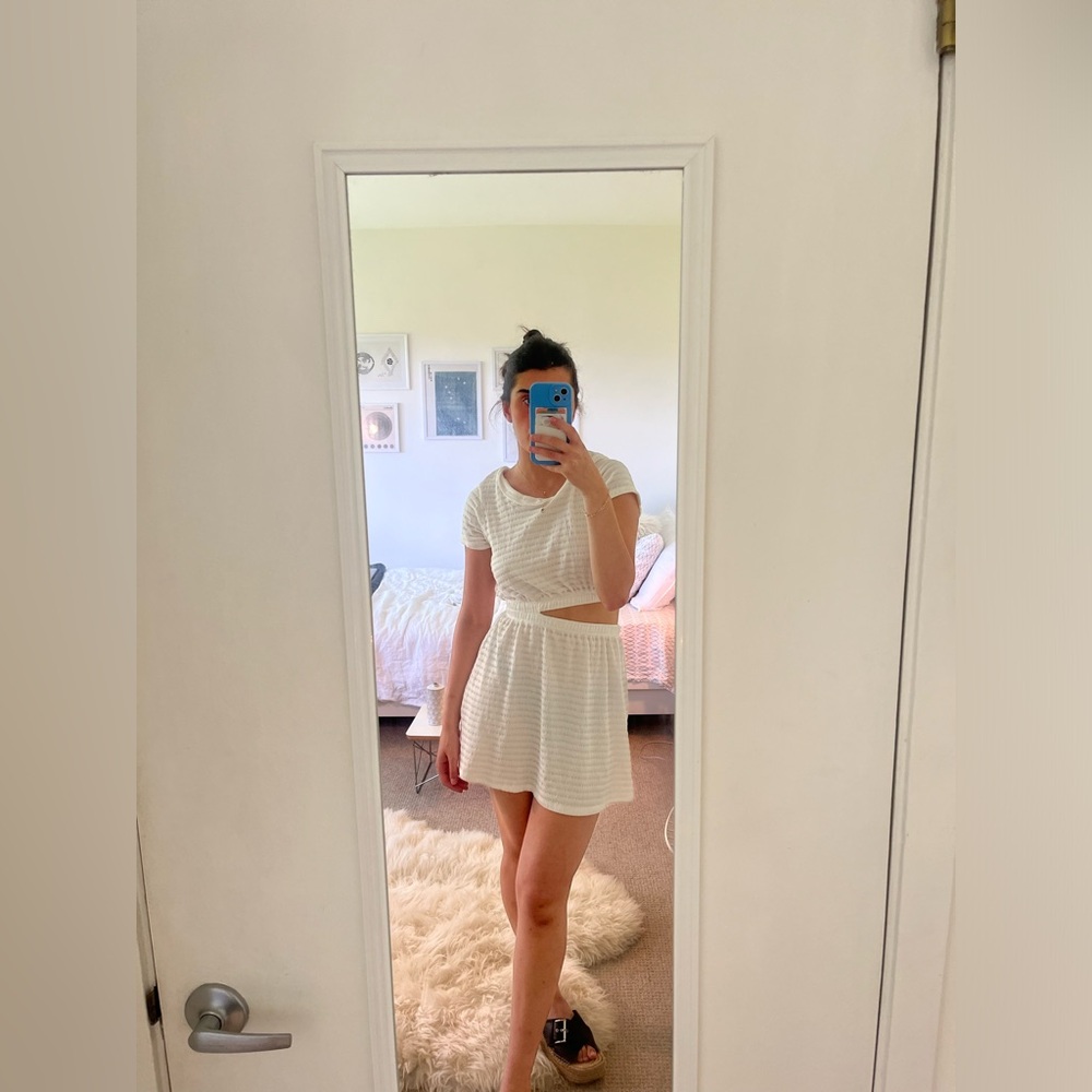 -white asymmetrical cut-out dress